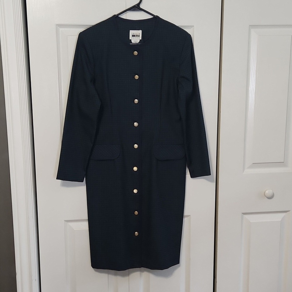 Vintage Leslie Fay Women's Blue & Green Plaid Knee Length Dress Size 10P Shift